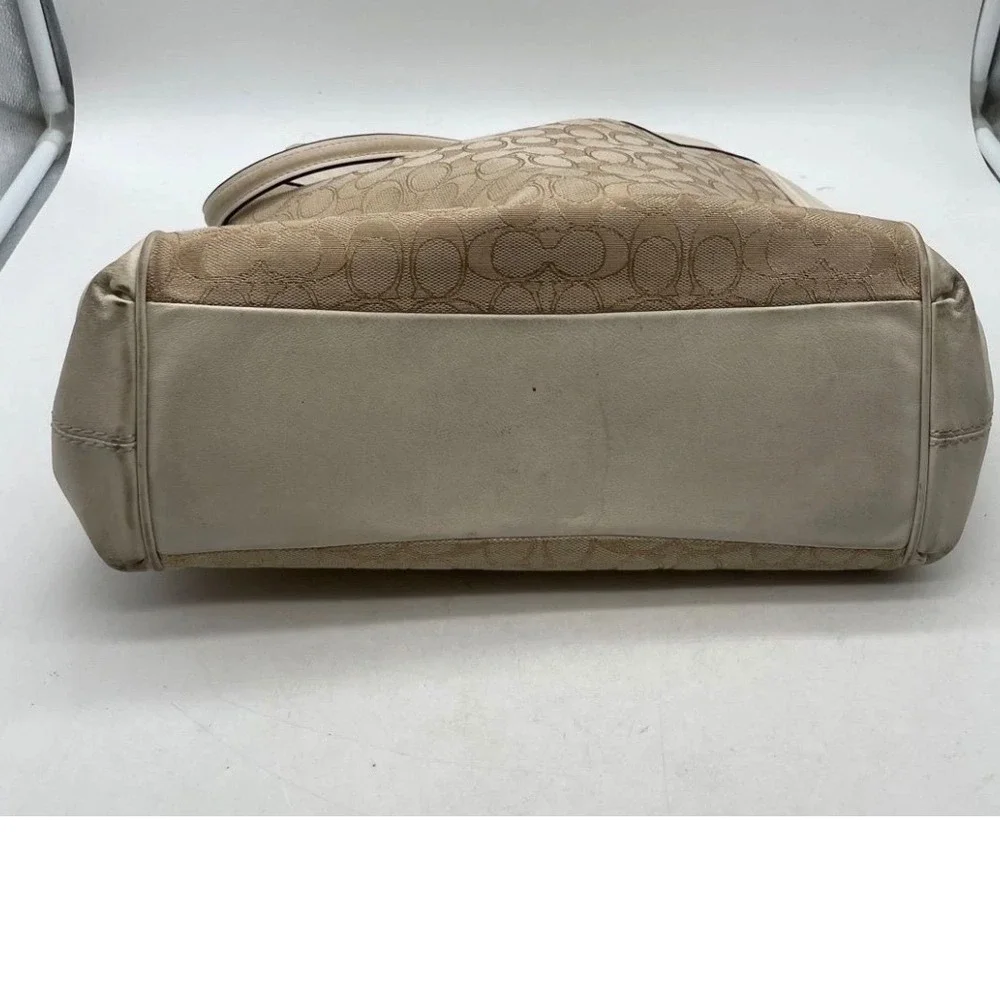 Coach Signature Jacquard Leather Hobo Bag Cream Beige Gold Hardware